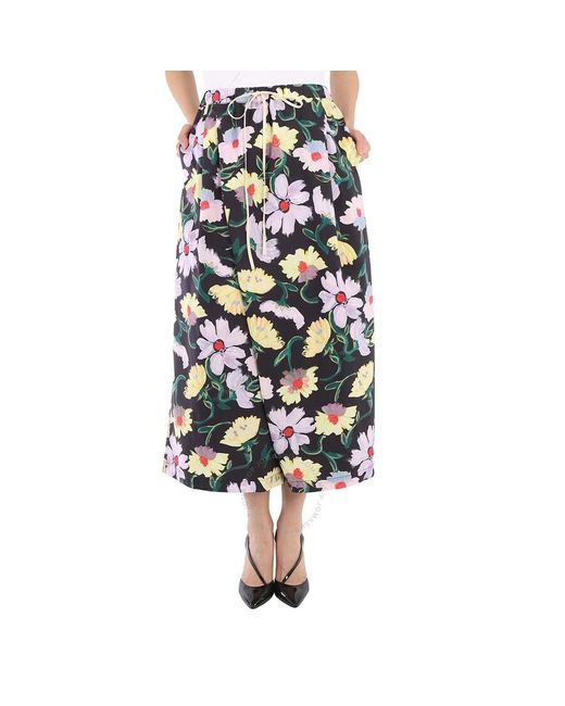 Marni Blue Floral-print Cropped Trousers