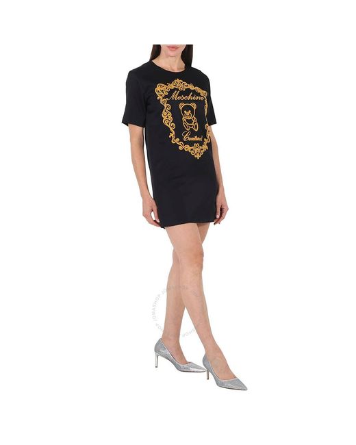 Moschino Black Fantasy Print Teddy Embroidered T-shirt Dress
