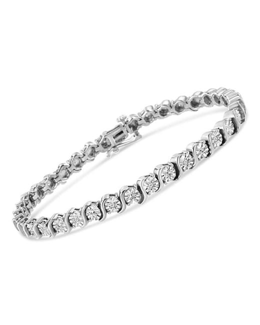 Haus of Brilliance Metallic .925 Sterling Silver 1/10 Cttw Miracle-set Diamond Round Miracle Plate ''s'' Link Tennis Bracelet
