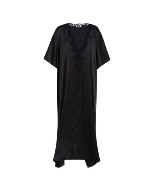 La Perla Black Long Silk Robe With Macram
