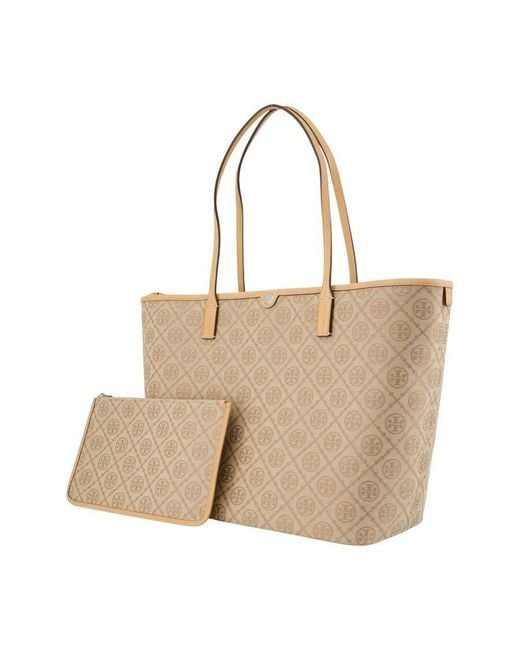 Tory Burch Natural Logo-Jacquard Calfskin Tote Bag