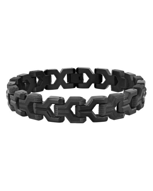 Robert Alton Black Stainless Steel Forged Carbon Fiber Finish Link Bracelet for men