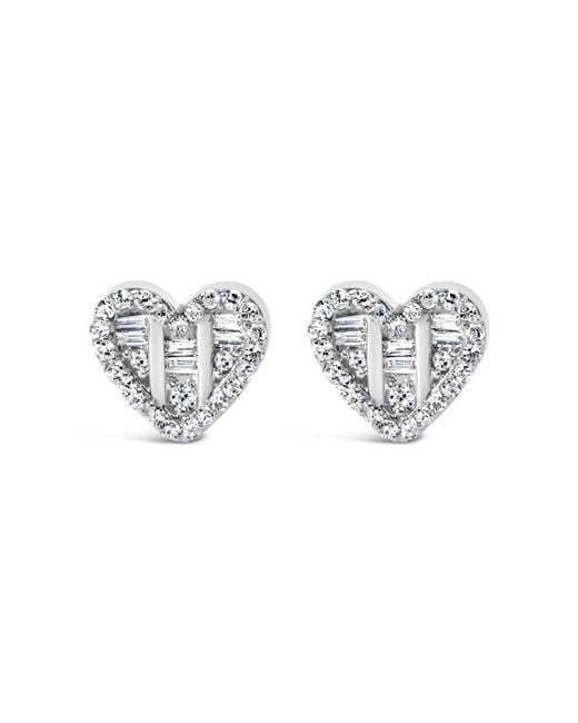 Haus of Brilliance Metallic 925 Sterling 1/2 Cttw Round And Baguette Diamond Composite Heart Shaped Stud Earring (I-J Color, Si2-I1 Clarity)