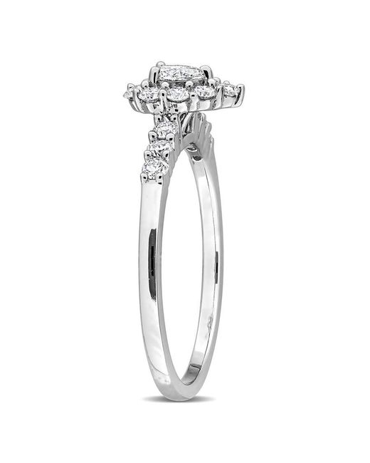 Created Forever Metallic 1/2Ct Tw Pear-Shaped And Round-Cut Lab-Grown Diamond Halo Engagement Ring