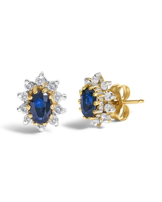 Haus of Brilliance Blue 14K 1/4 Cttw Diamond And Sapphire Sunburst Halo Stud Earrings (K-L Color, I1-I2 Clarity)