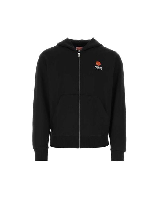 KENZO Black Paris Boke Flower Embroidered Classic Hoodie for men