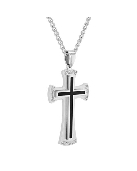 Robert Alton Metallic 1/8Ctw Diamond Stainless Steel & Resin Cross Pendant for men