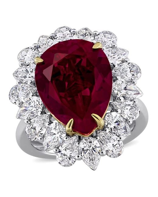 Created Forever Red 11Ct Tgw Created Ruby And 3 4/5Ct Tw Lab-Grown Diamond Cocktail Ring