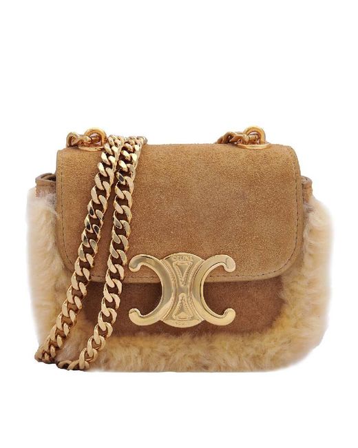 Céline Brown Suede Calfskin And Shearling Chain Claude Bag
