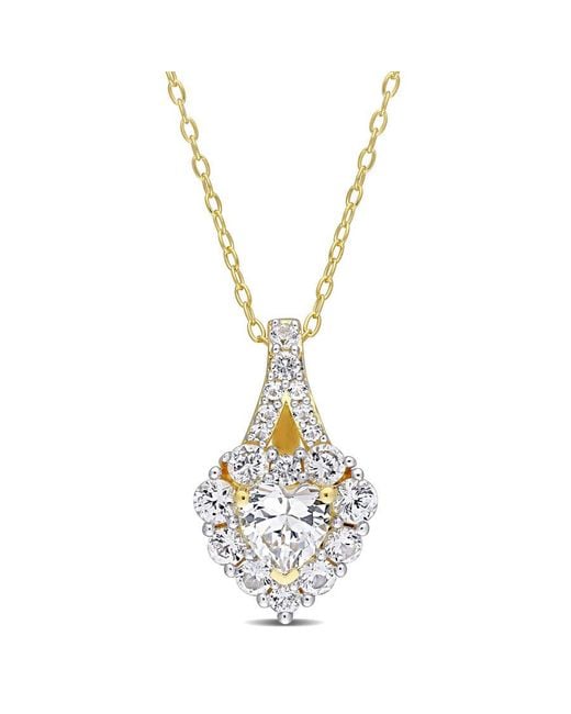 Amour Metallic 2 7/8 Ct Tgw Created Sapphire Halo Heart Pendant With Chain