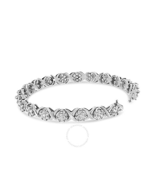 Haus of Brilliance Metallic 14K 6-1/3 Cttw Round Brilliant-Cut Diamond Round Cluster & X-Linktennis Bracelet