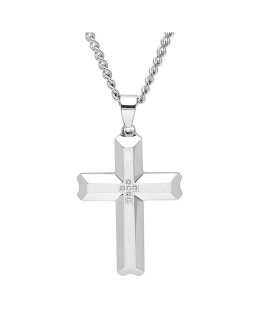 Robert Alton Metallic 1/20 Ctw Stainless Steel Scalloped Diamond Cross Necklace for men