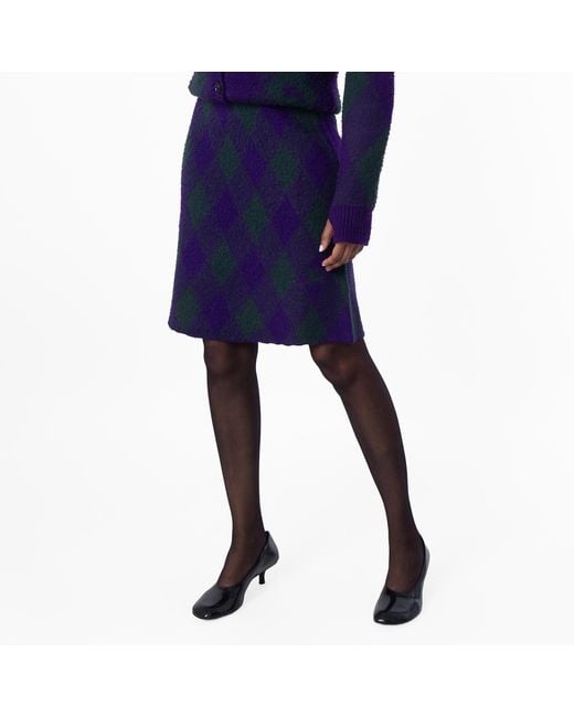 Burberry Blue Vintage Check Frayed-Edge Wool Skirt