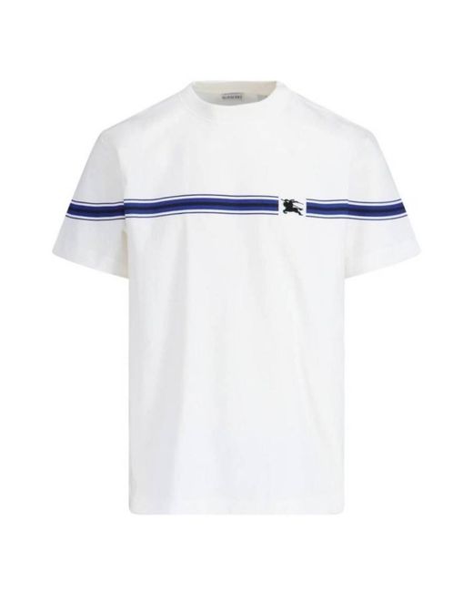 Burberry White Stripe Ekd Cotton T-Shirt for men