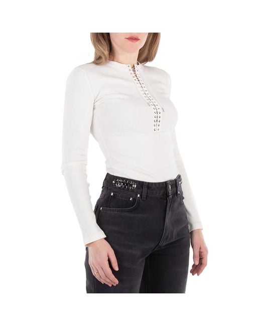 Rabanne White Paco Lace-Up Long Sleeves Top
