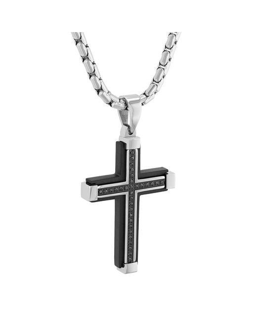 Robert Alton White 1/6Ctw Diamond Stainless Steel With Finish Cross Pendant for men