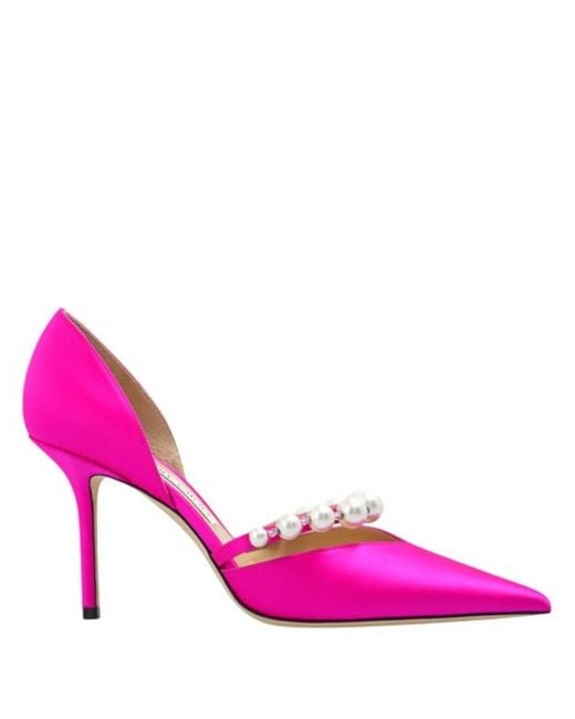 Jimmy Choo Purple Aurelie 85 Satin Pearl Pumps, Brand Size 38 Us