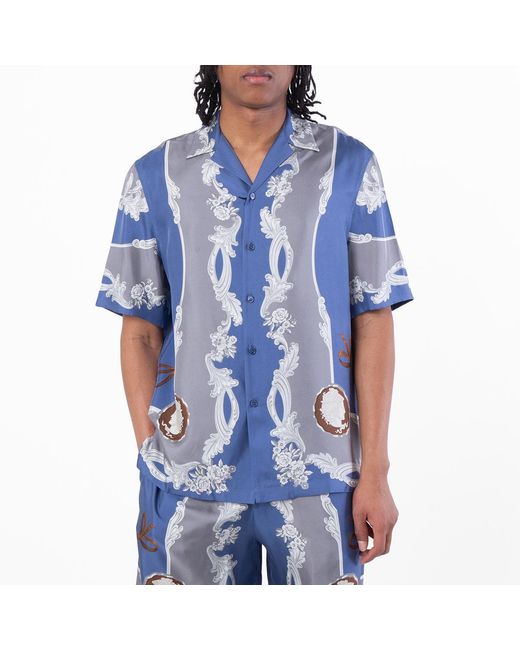 Versace Blue Medusa Cameo Print Silk Shirt, Brand Size 48 Us for men