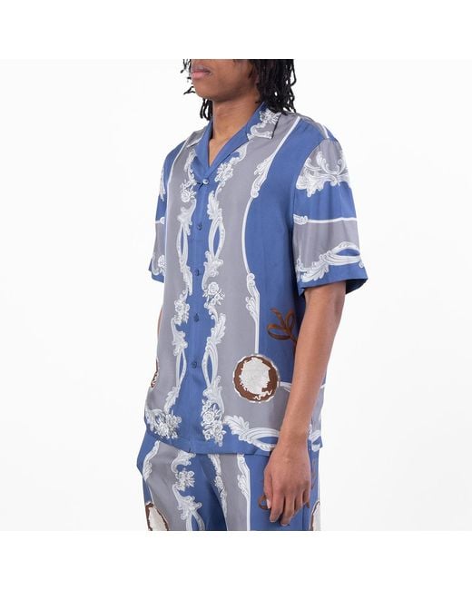 Versace Blue Medusa Cameo Print Silk Shirt, Brand Size 48 Us for men