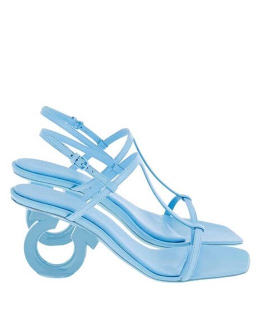 Ferragamo Blue Elina Gancini Heel Sandals