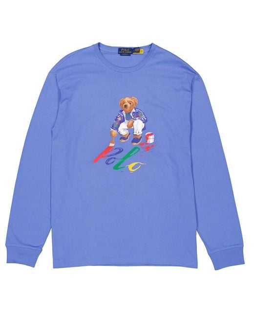 Polo Ralph Lauren Men's Blue Teddy Bear Print Long-Sleeved T-Shirt