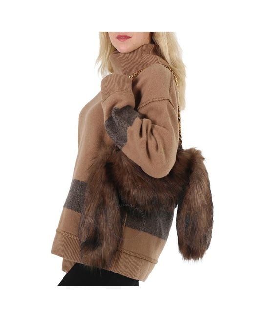 Burberry Brown Dark Ladies Faux Fur Olympia Bag