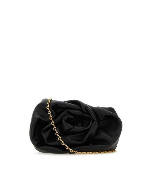 Burberry Black Nappa Leather Rose Clutch