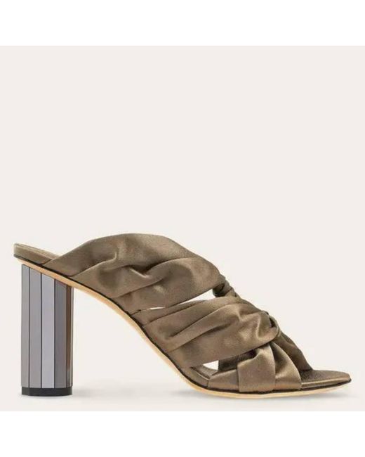 Ferragamo Metallic Sabina Mirrored Heel Satin Sandals