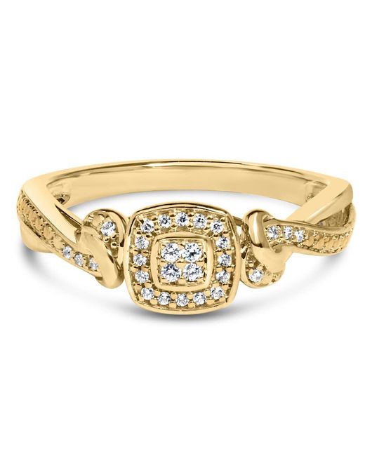 Haus of Brilliance Metallic 14K Plated .925 Sterling 1/10 Cttw Round-Cut Diamond Composite Halo Engagement Ring