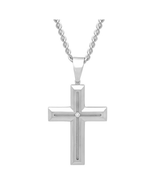 Robert Alton Metallic 03 Ctw Stainless Steel Diamond Cross Necklace for men