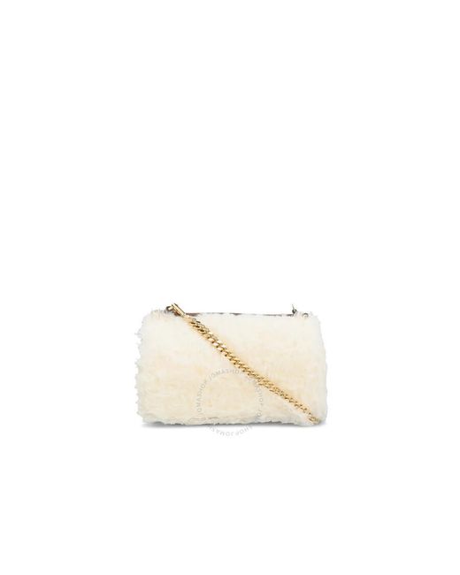 Burberry Natural Mohair Blend Small Lola Logo Plaque Zipped Shoulder Bag