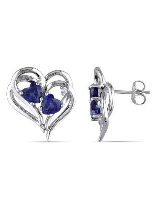 Amour Blue Diamond And Created Sapphire Heart Earrings