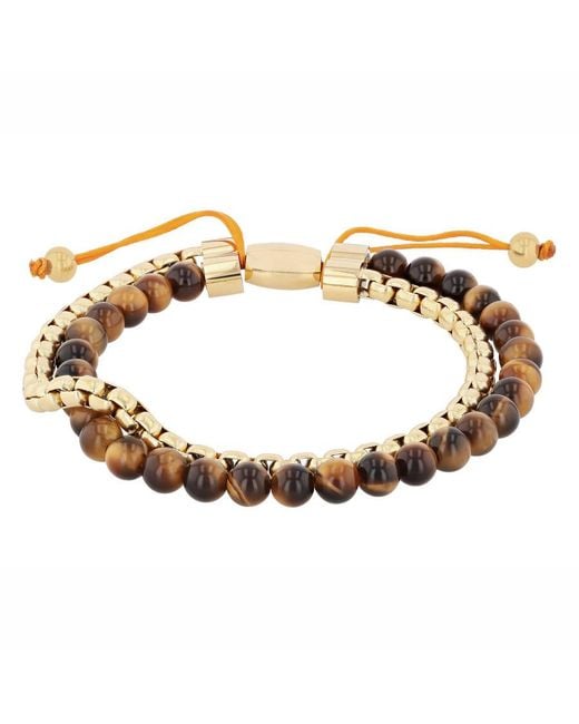 Robert Alton Metallic Stainless Steel Tiger Eye Bead Bolo Bracelet for men