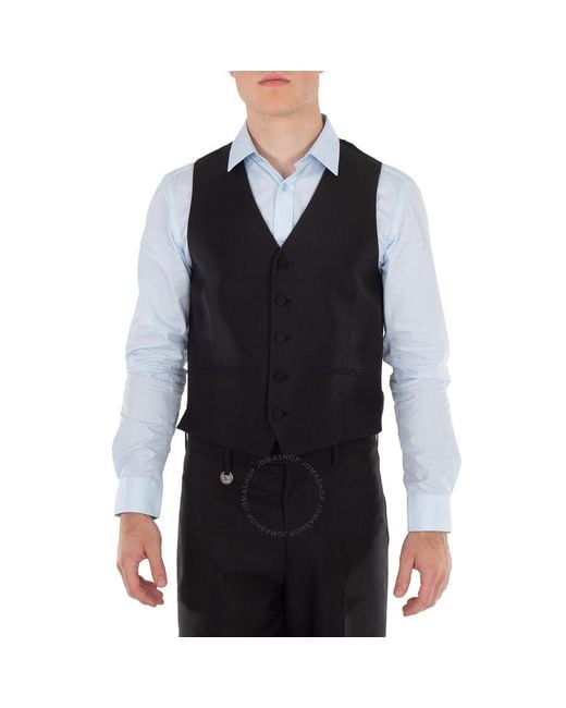 Burberry Black Wool-Silk Blend Waistcoat, Brand Size 46 Us for men