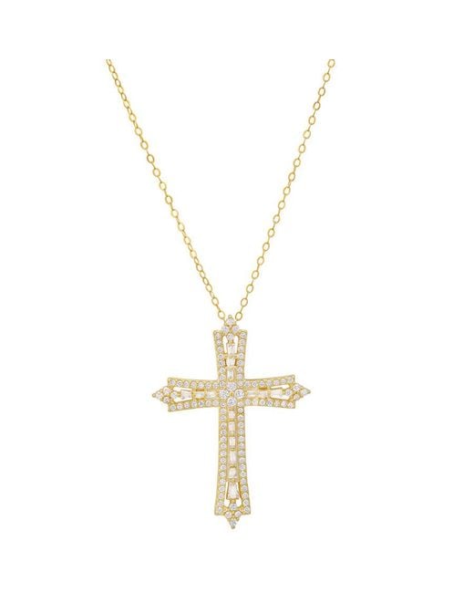 Kylie Harper Metallic 14K Over Baguette-Cut Art Deco Cz Cross Pendant