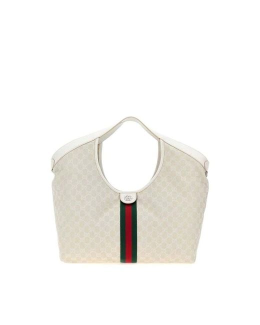 Gucci White Gg Fabric Large Giglio Shopping Bag Sandycreagrwhvrv Borse A Mano for men