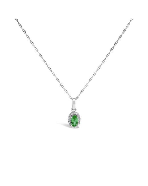 Haus of Brilliance Green 10K 5X3Mm Emerald And Diamond Accent Halo Oval Shape 18" Pendant Necklace
