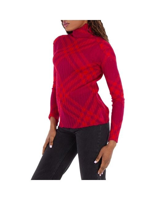 Burberry Red Plaid-Check Rib-Knit Jumper