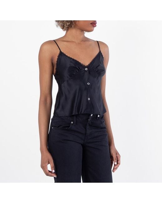 Alexander Wang Blue Snap Front Lace Tank Top
