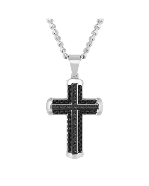 Robert Alton Metallic 1/4Ctw Diamond Stainless Steel With Finish Cross Pendant for men