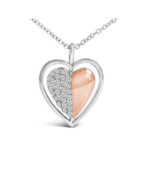 Haus of Brilliance Metallic 10K Rose Plated Sterling 1/5 Cttw Diamond Two-Tone Heart Pendant Necklace