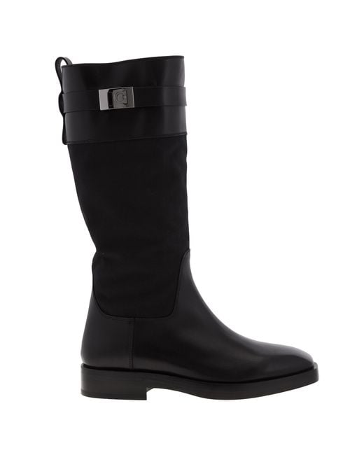 Ferragamo Black Falcon West-Olona Gancini High Boots for men
