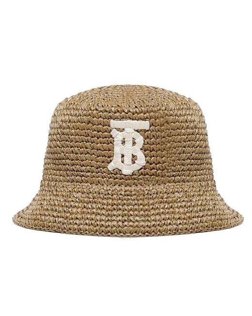 Burberry Brown Raffia Effect Monogram Motif Bucket Hat