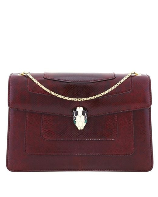 BVLGARI Purple Serpenti Forever Burgundy Flap Shoulder Bag