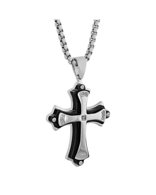Robert Alton Metallic 07Ctw Diamond Stainless Steel With And Finish Cross Pendant for men