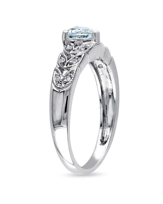 Amour Metallic Aquamarine And Diamond Accent Vintage Heart Ring