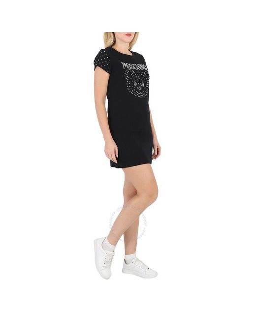Moschino Black Stretch-cotton Teddy Crystal T-shirt Dress