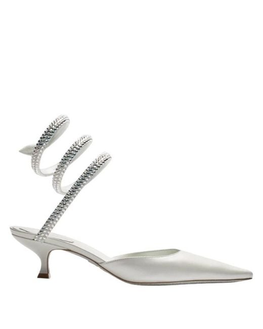 Rene Caovilla White Cleo 50 Crystal Pointed-Toe Pumps, Brand Size 37 Us