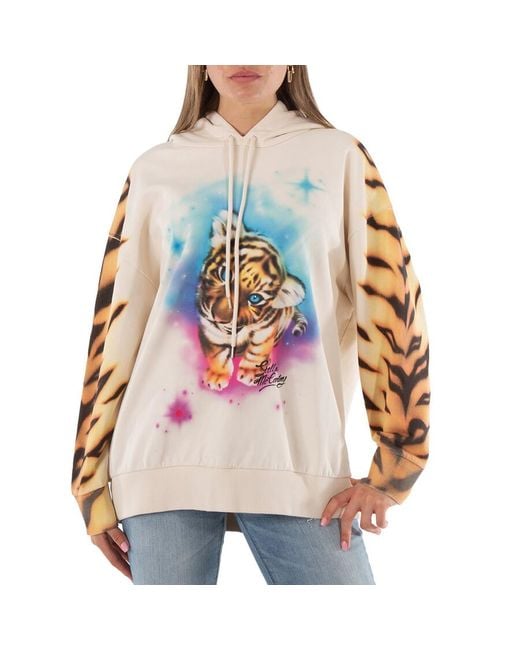 Stella McCartney Pink Ladies Magnolia Tiger Print Cotton Hoodie