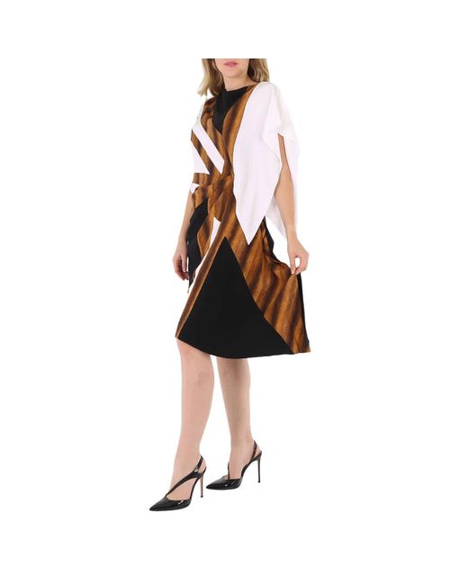 Burberry Black Flag Intarsia Asymmetric Silk Dress